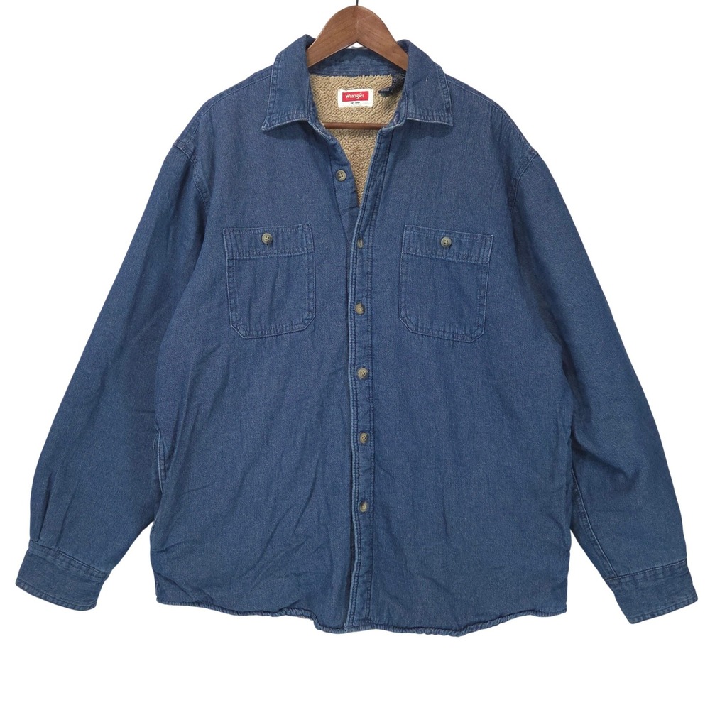 Wrangler Sherpa Lined Denim Shacket Mens L Blue Shirt Jacket Western Outdoors
